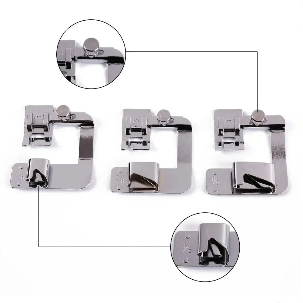 Stainless Steel Sewing Machine Foot Set 9mm 13mm 19mm 25mm Rolled Hem Foot And Press Foot Multi Functional For Home Use