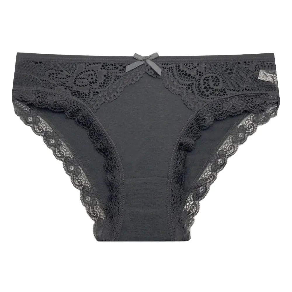 Simples Market lace low-rise panty in black with floral lace trim and bow
