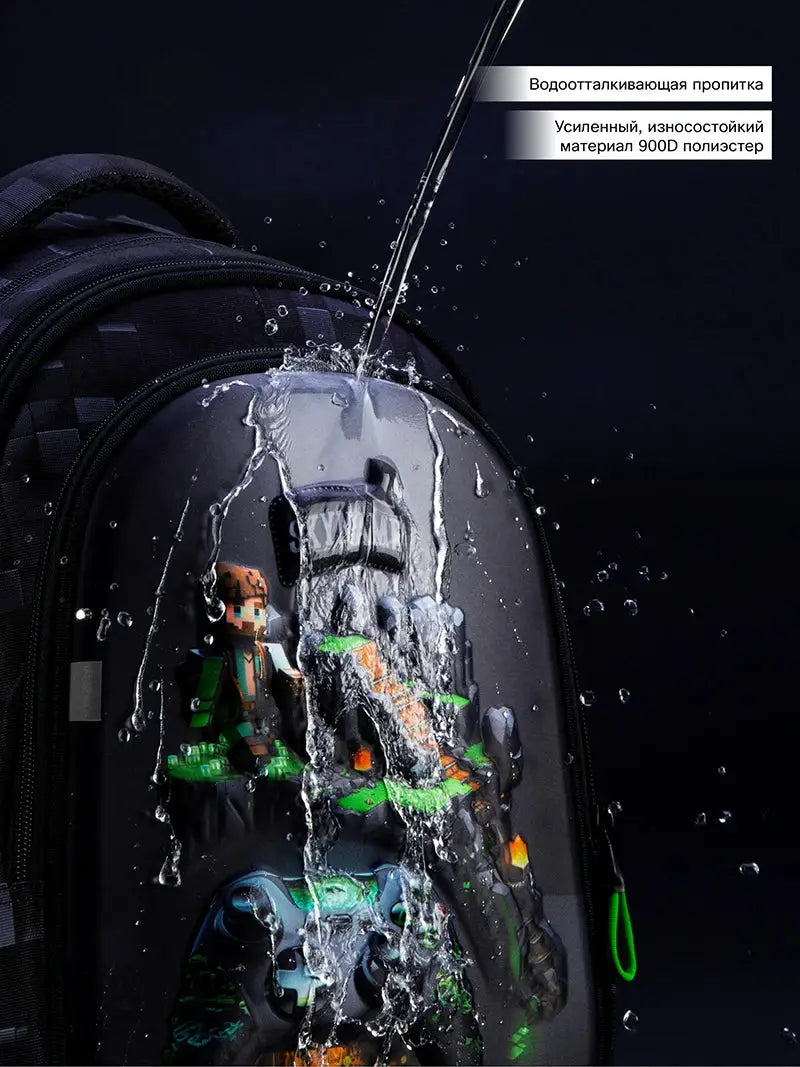Transparent waterproof kids' school backpack with cartoon game figures inside
