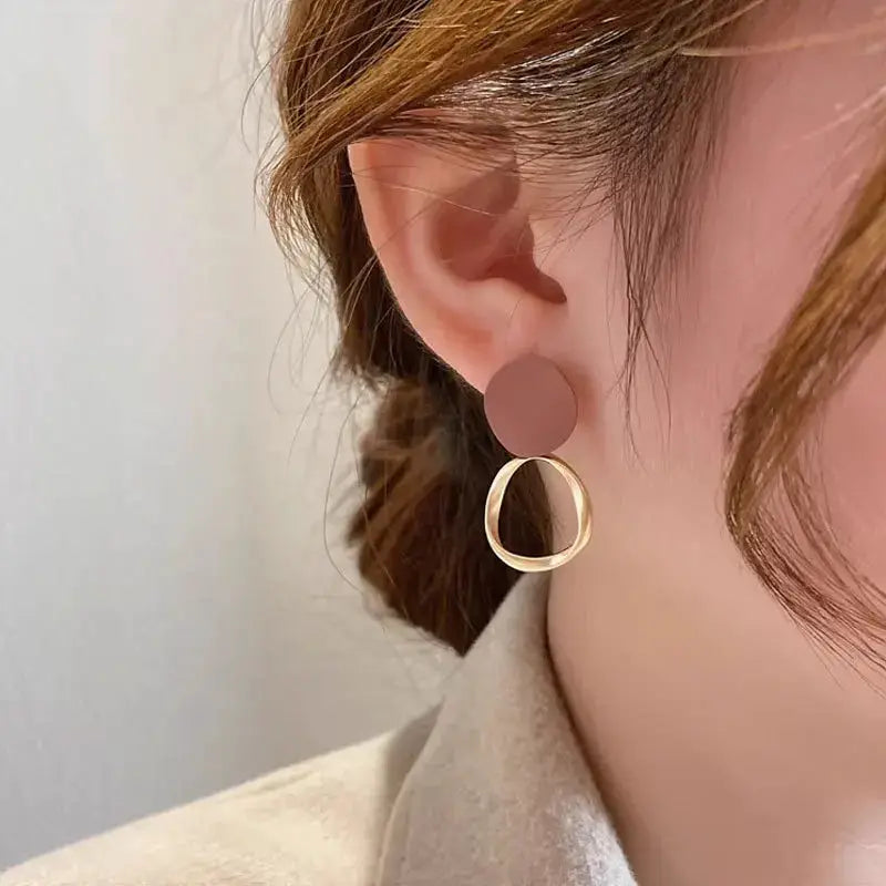 Brown Geometric Round Dangle Earrings Vintage Matte Drop Earrings For Women Girls Student Gifts Jewelry