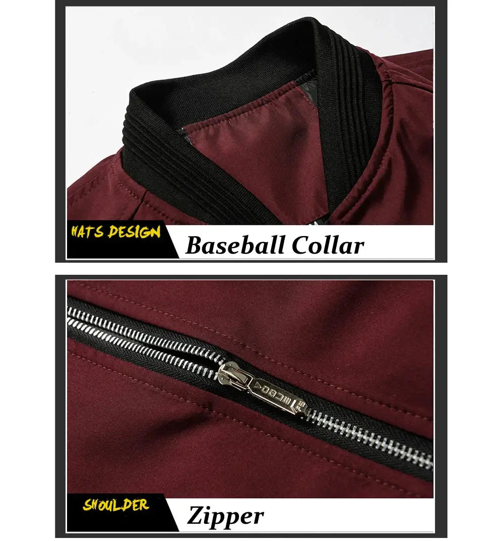 Simples Market men's lightweight windbreaker jacket in burgundy with baseball collar and front zipper