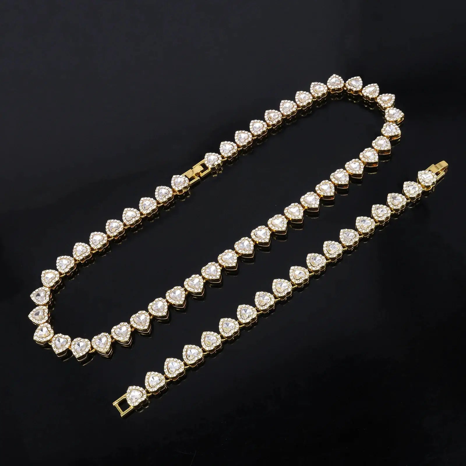 Yupsk 45cm 20cm Shiny Heart Rhinestone Hip Hop Rock Tennis Chain Bracelet Necklace Women Men Trendy Jewelry Set Gift