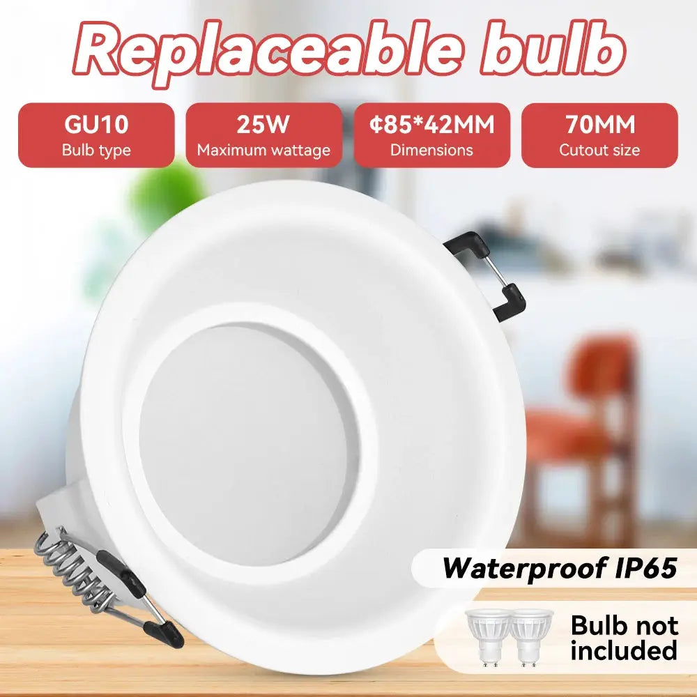 Simples Market GU10 LED downlight with replaceable bulb, white round ceiling lamp, bulb not included, IP65