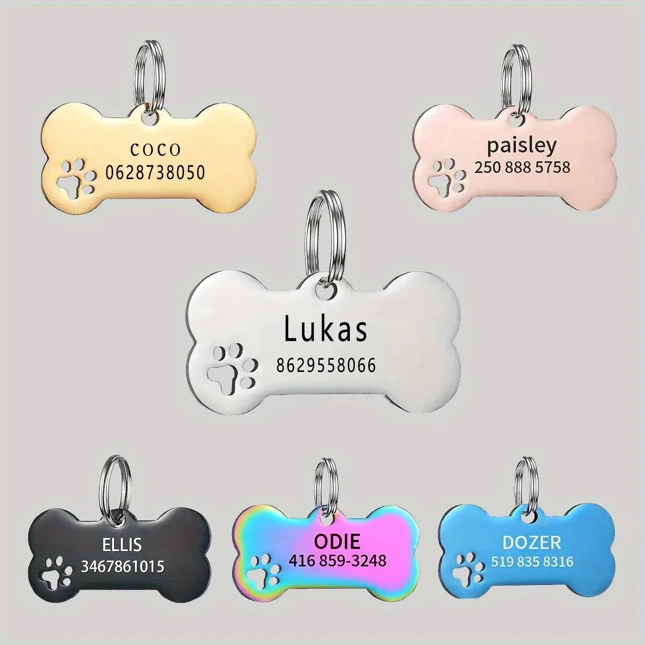 Personalized Engraved Dog And Cat Tag Bone Shaped Pendant With Name And Phone Number For Custom Pet Identification