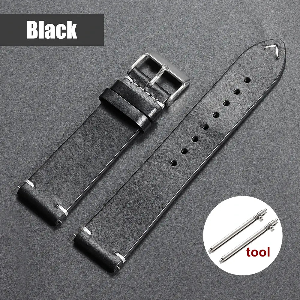 TimelyCraft Vintage Oil Wax Leather Watchband Universal Fit For Omega Seiko Rolex Galaxy Huawei