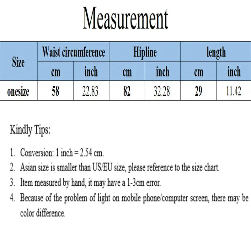 Simples Market Women Yoga Shorts measurement chart: one-size waist 58 cm, hip 82 cm, length 29 cm; size tips.