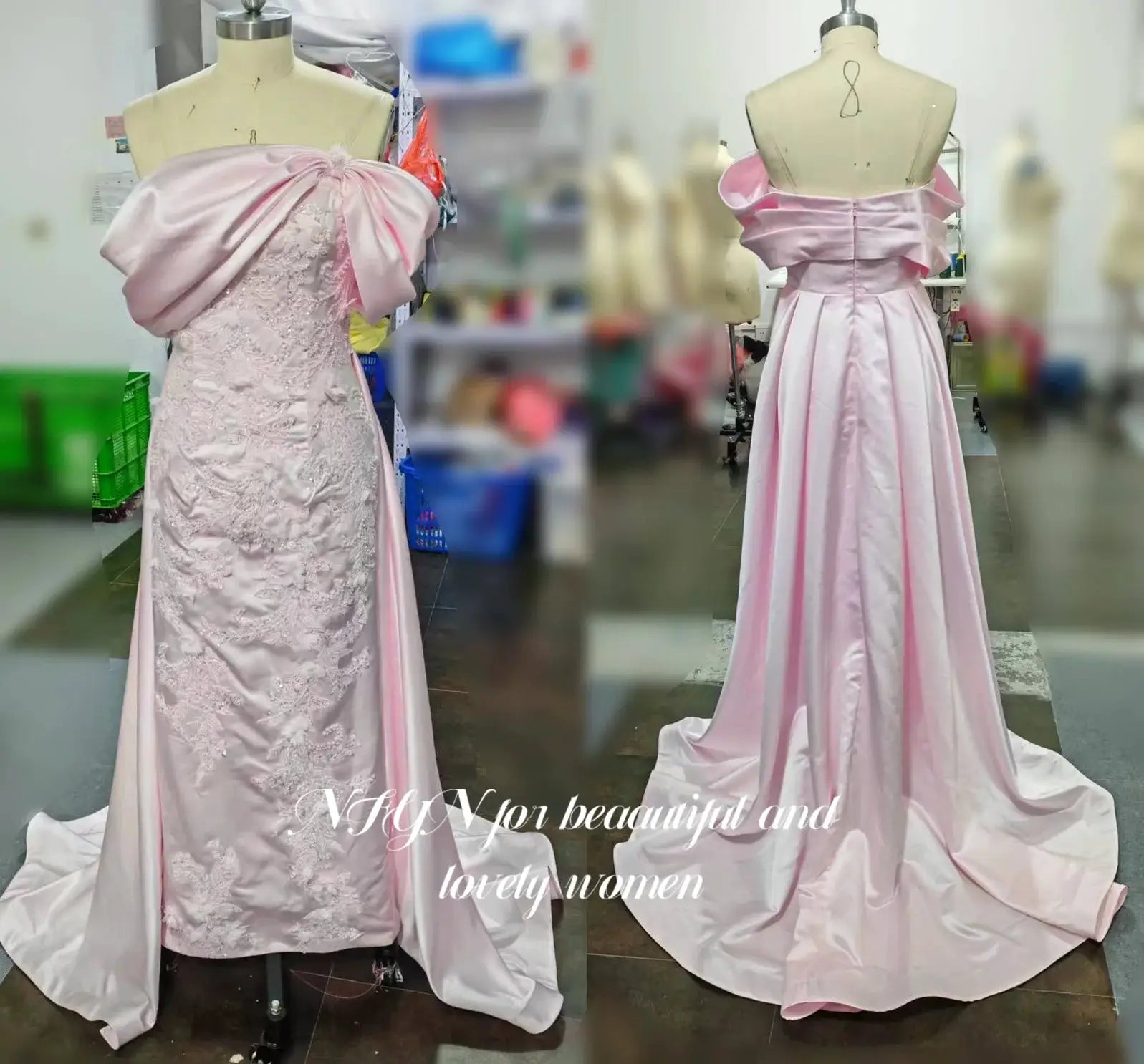 Pink Elegant Prom Dress Off Shoulder Satin Mermaid Dress Pleats