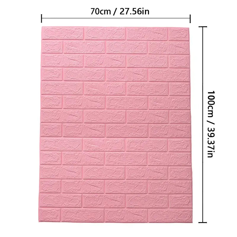 3D brick-pattern wall panels wallpaper in pink, waterproof, 70cm x 100cm for living room, bedroom, kitchen decor