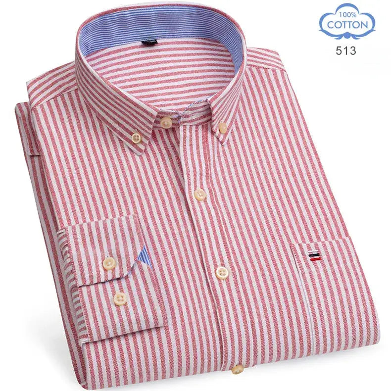 Men's red striped 100% cotton Oxford shirt by Simples Market, long sleeve