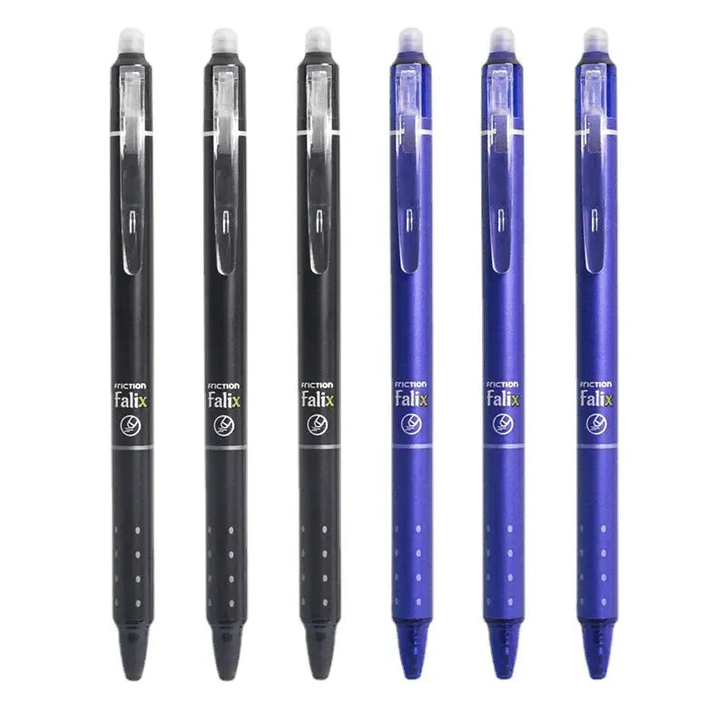 Falix 0.5mm retractable erasable gel pens set of 3 black and 3 blue with built-in erasers and refills