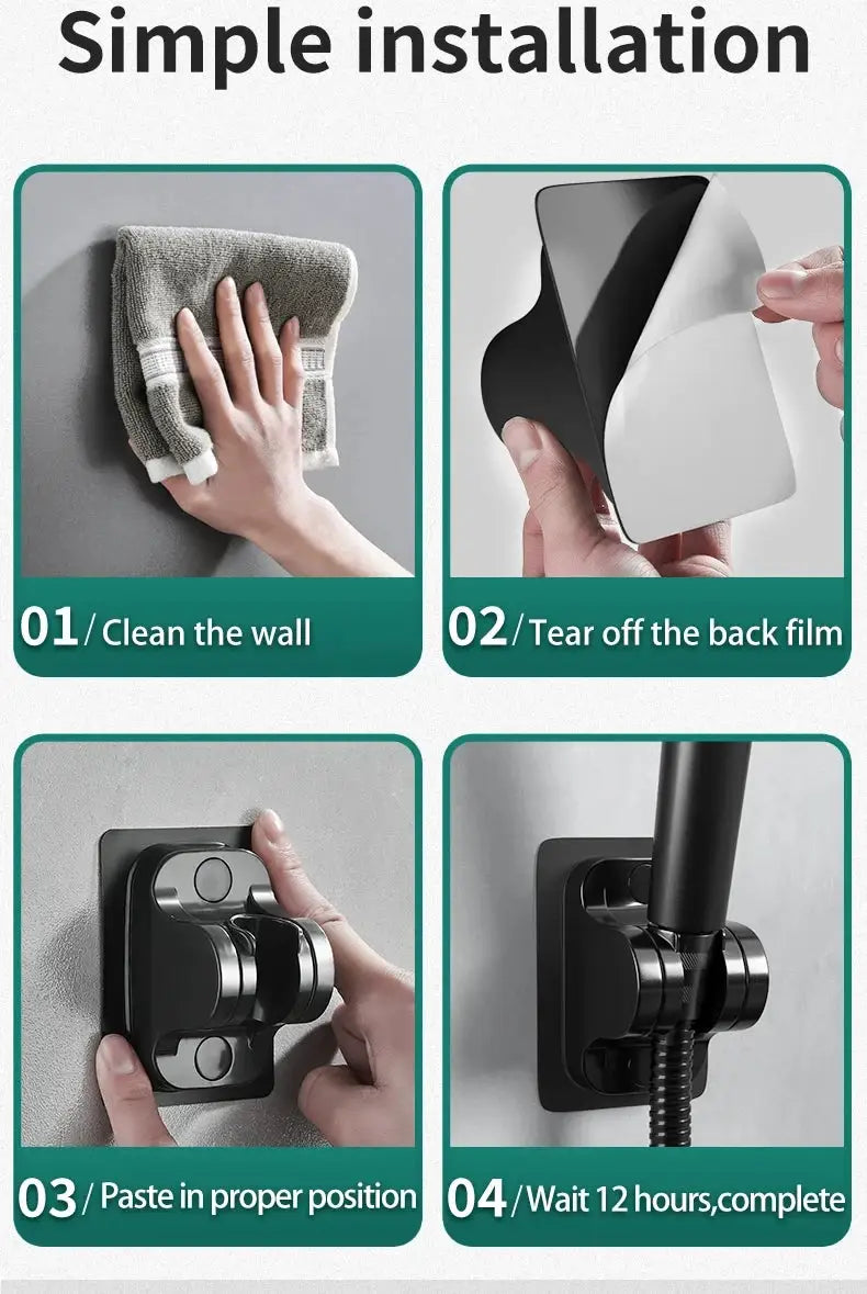 Shower bracket wall mount by Simples Market; perforation-free adjustable shower head holder with peel-and-stick install