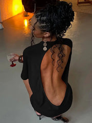 Nibber O Neck Sexy Backless Mini Dress For Women Y2K Solid Trend Style