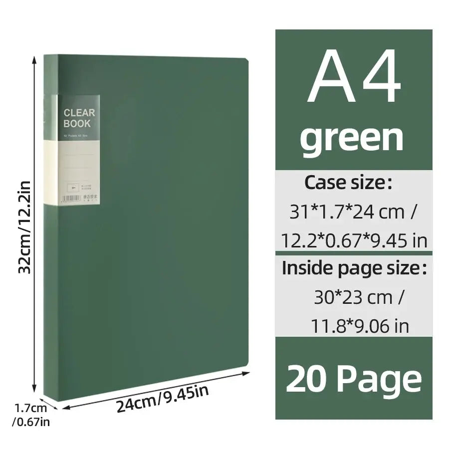 Simples Market A4 green side-loading document folder with multi-layer transparent organizer and dividers (20-page)