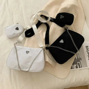 VoyageNyl Nylon Shoulder Bag Set Two Piece Solid Color Handbags With Chain Straps For Daily Use And Travel