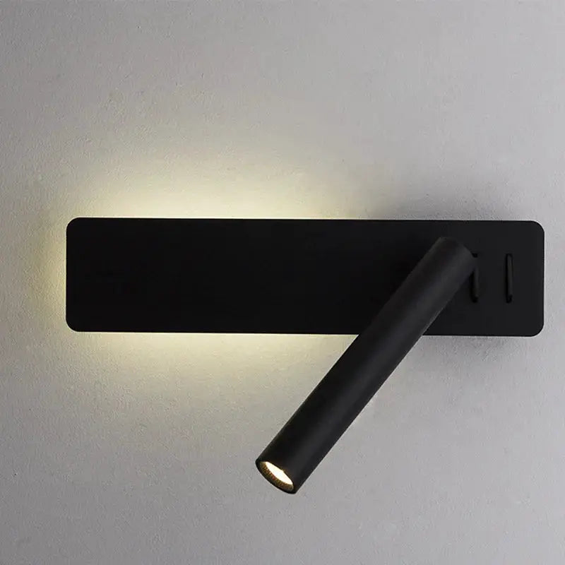 Simples Market LED wall reading lamp, minimalist black wall sconce with an adjustable cylindrical spotlight.
