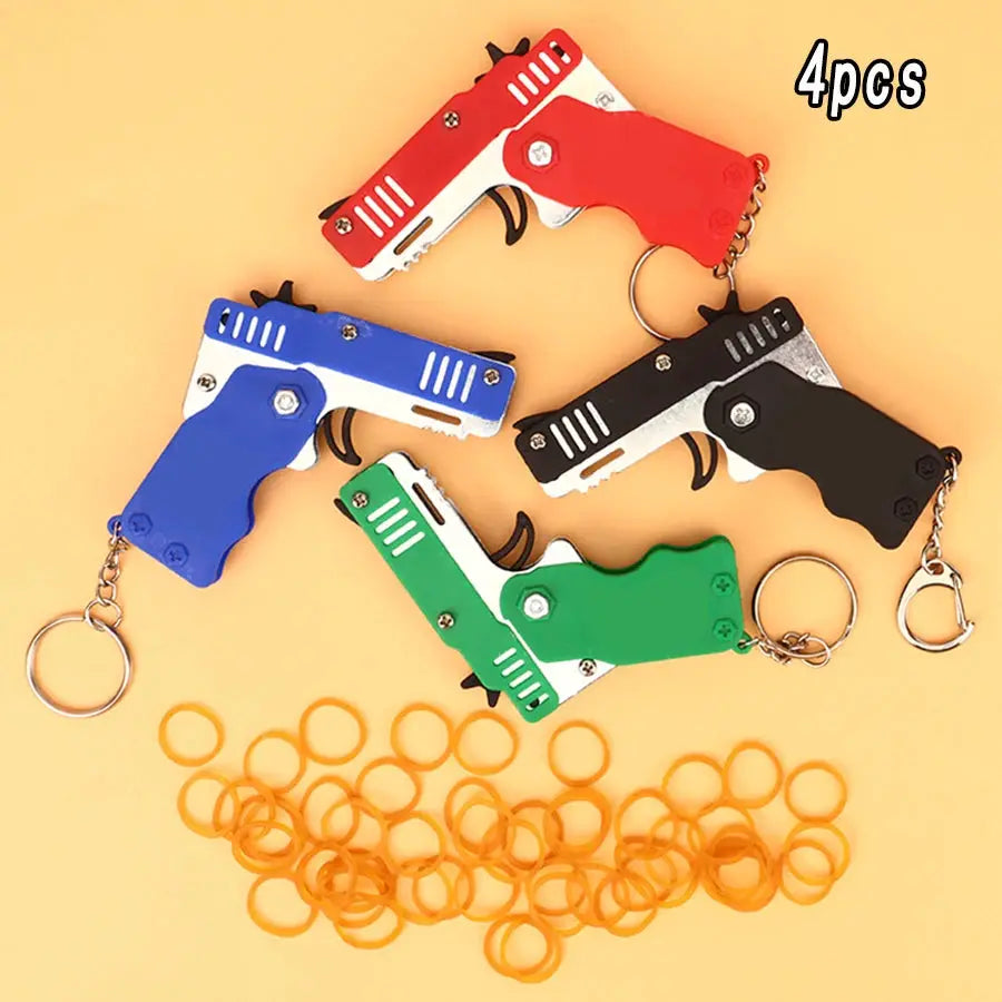 Metal Burst Rubber Band Toy Mini Folding Launcher With Keychain And 60 Rubber Bands Ideal Christmas Gift