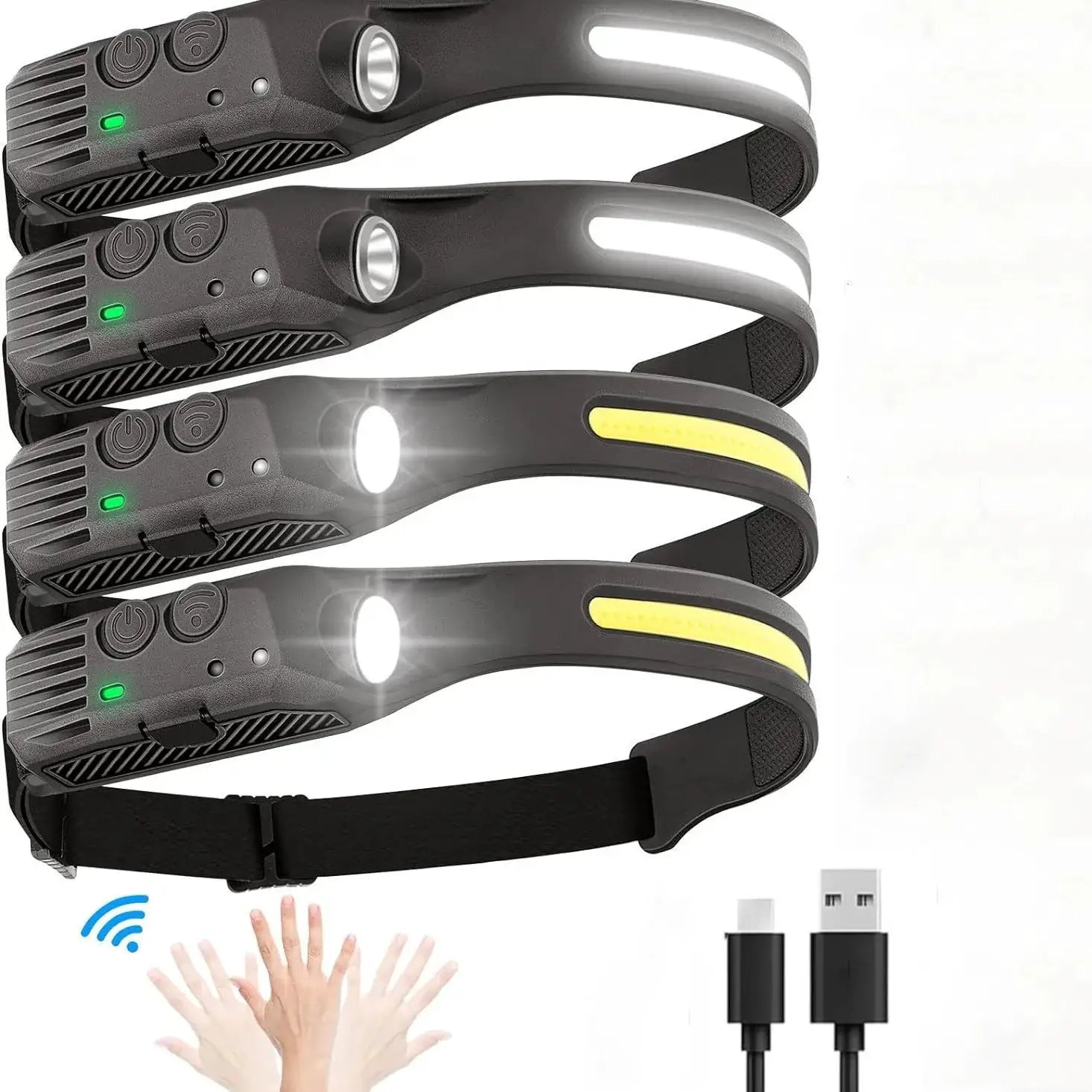 TrailTech Rechargeable LED Headlamp With Built In Battery 6 Modes Motion Sensor COB Sensor Waterproof
