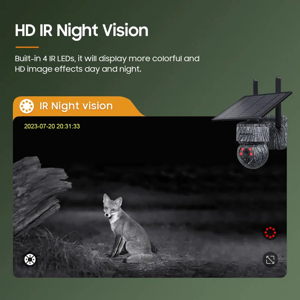 INQMEGA solar PTZ security camera with solar panel and HD IR night vision