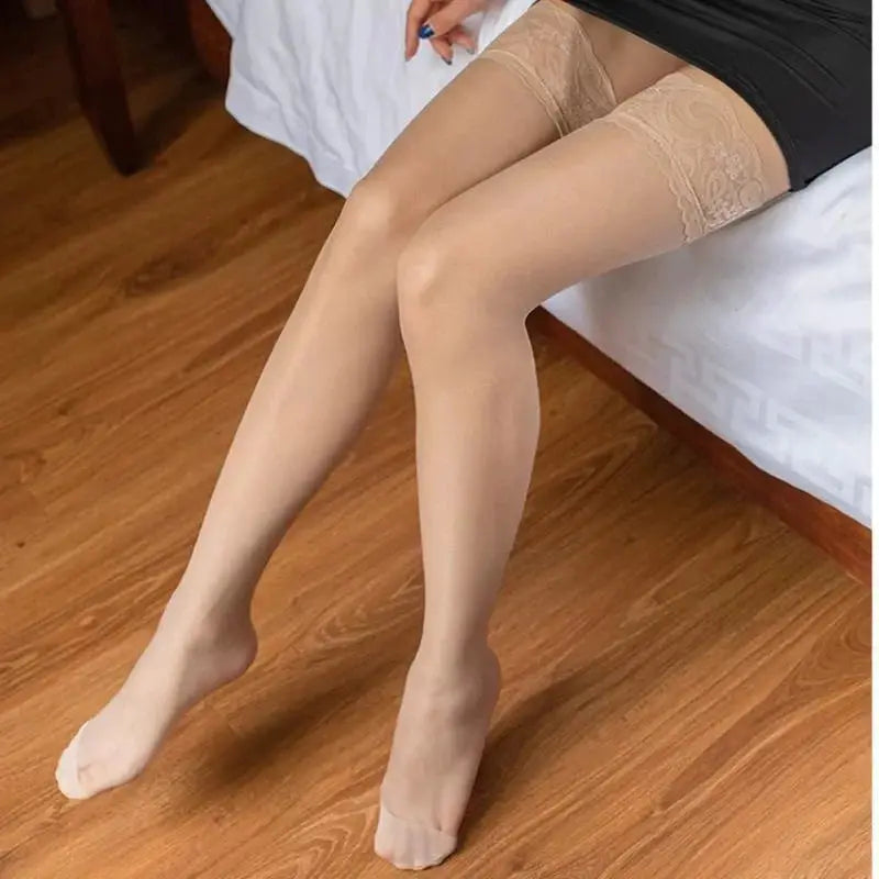 SilkMist Women Thigh High Stockings Floral Lace Patchwork Sheer Silk Feel Nine Colors