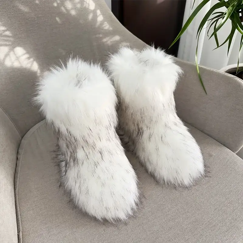 EverWarm Raccoon Fur Mid Calf Winter Snow Boots With Plush Insole And Short Plush Lining For All Day Warmth