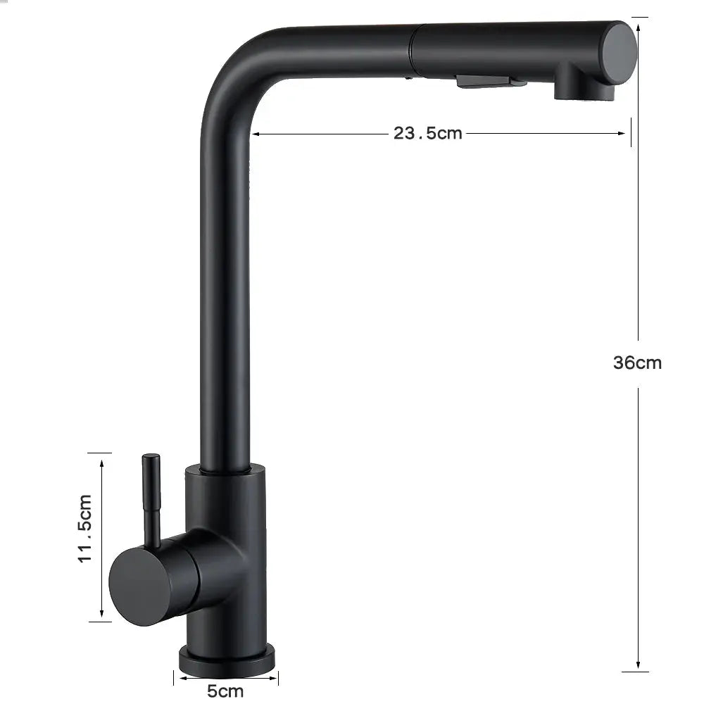 Rozin black pull-out kitchen faucet with 2-way nozzle, 360° rotation, SUS304 steel