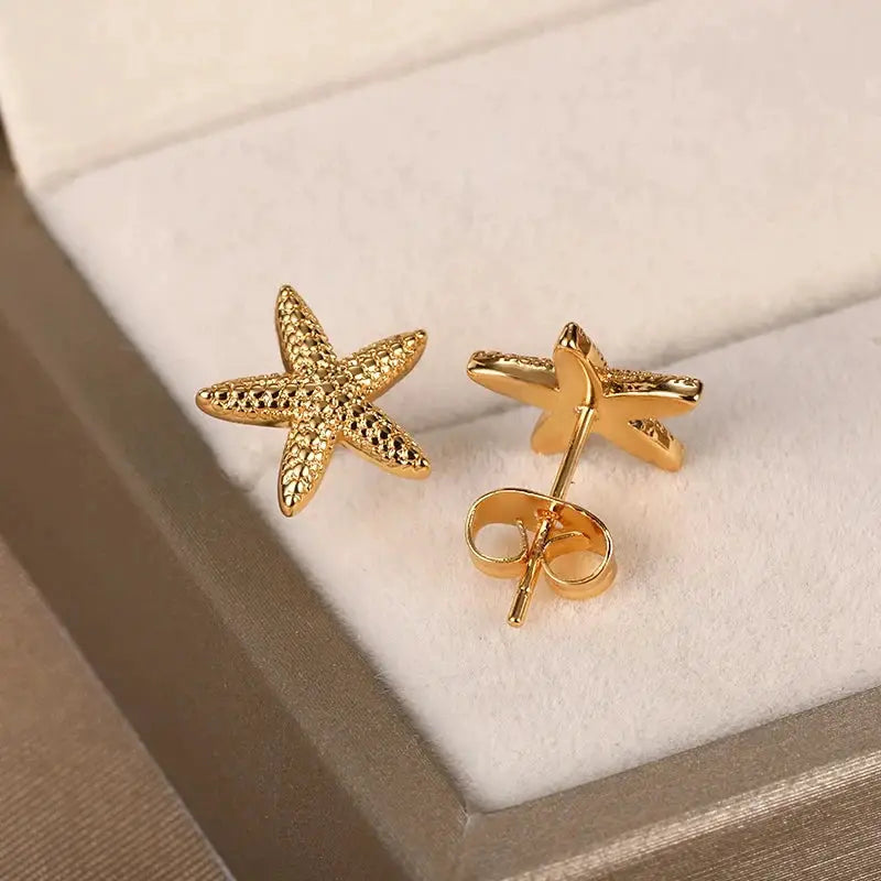 Vintage Summer Starfish Shell Stud Earrings Stainless Steel For Women Ocean Party Jewelry Gift 2025