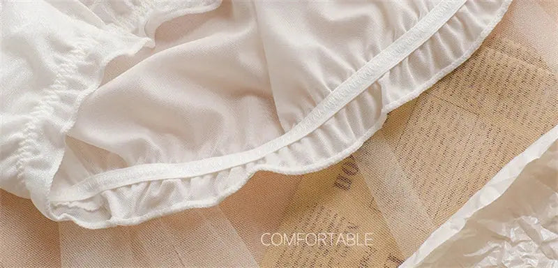 Simples Market white ice silk women's underwear with ruffle trim, large size panties
