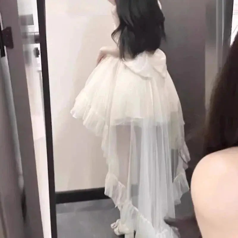Gothic Y2K Sling Party Dress For Women Harajuku Retro Tulle Ruffles