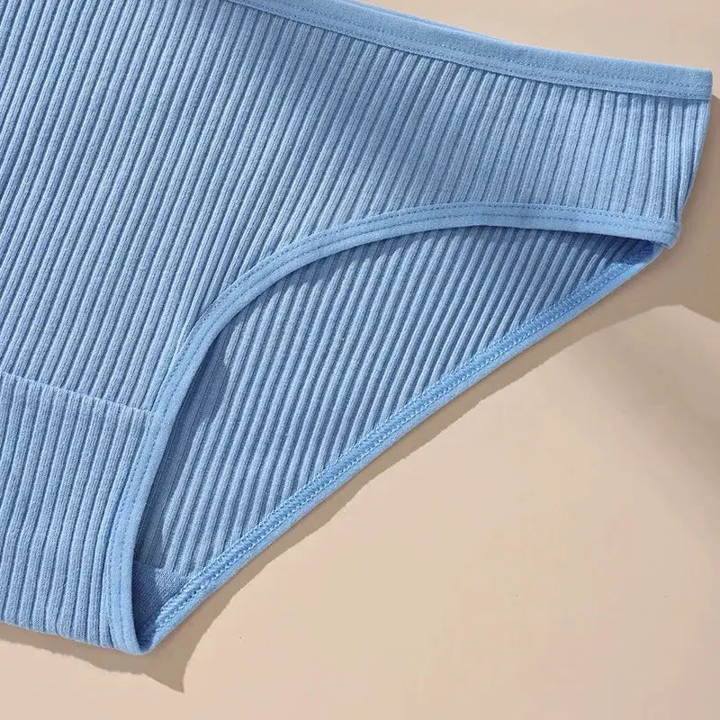 Women's blue ribbed cotton panties low-rise breathable underwear