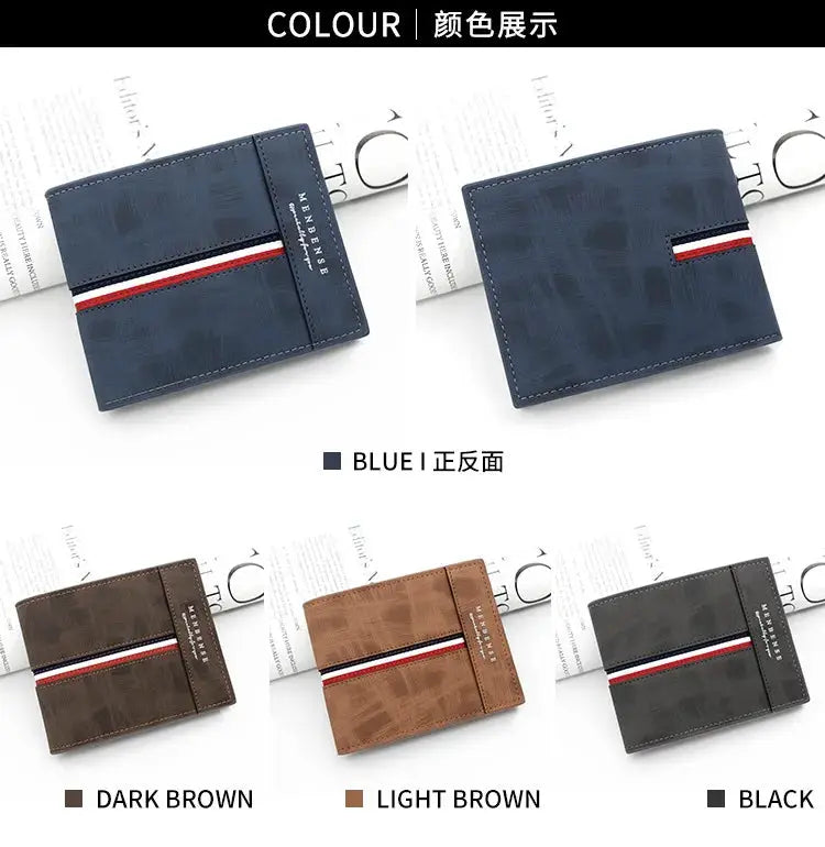 Luxury Slim Short Men's Wallet by Simples Market; set of 5 wallets in blue, brown and black with red-white stripe