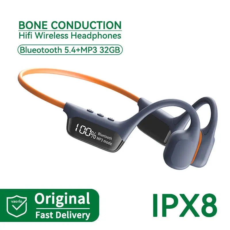 Bone Conduction Earphones IPX8 Waterproof Headset Bluetooth 5.4 Wireless 32GB Storage HiFi Stereo For Swimming