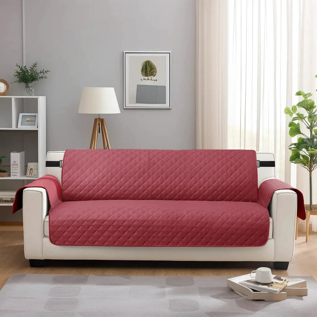 Sofa cover by Simples Market; red quilted waterproof slipcover for a 3-seat sofa with elastic straps