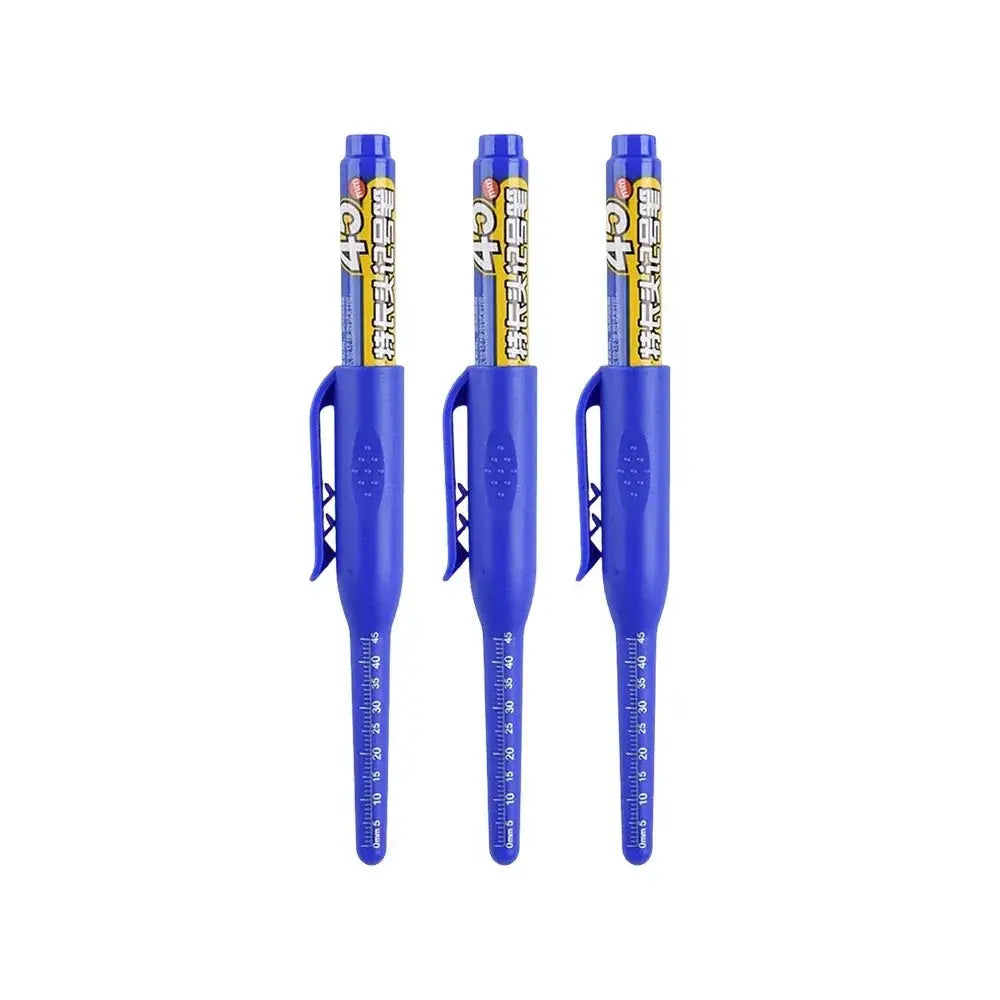 Simples Market blue waterproof marker pens with long nib and built-in ruler, 3-pack