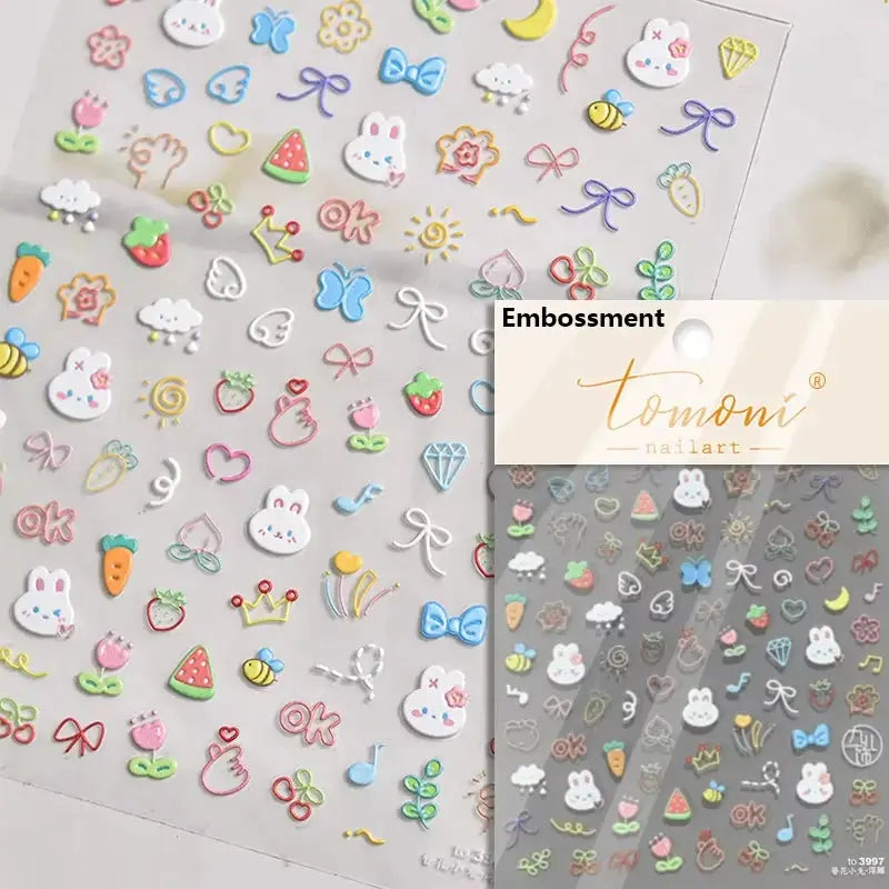 Nail art sticker set with pink translucent 5D jelly decals adhesive 3D fruit and cute shapes by Simples Market