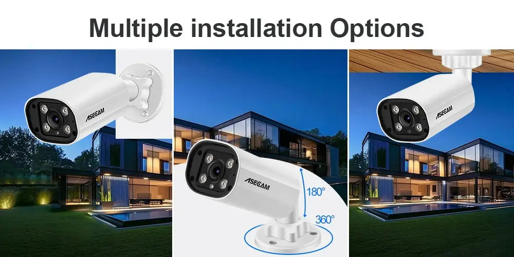 ASECAM outdoor 8MP security camera set of 3 with wall and ceiling mounts