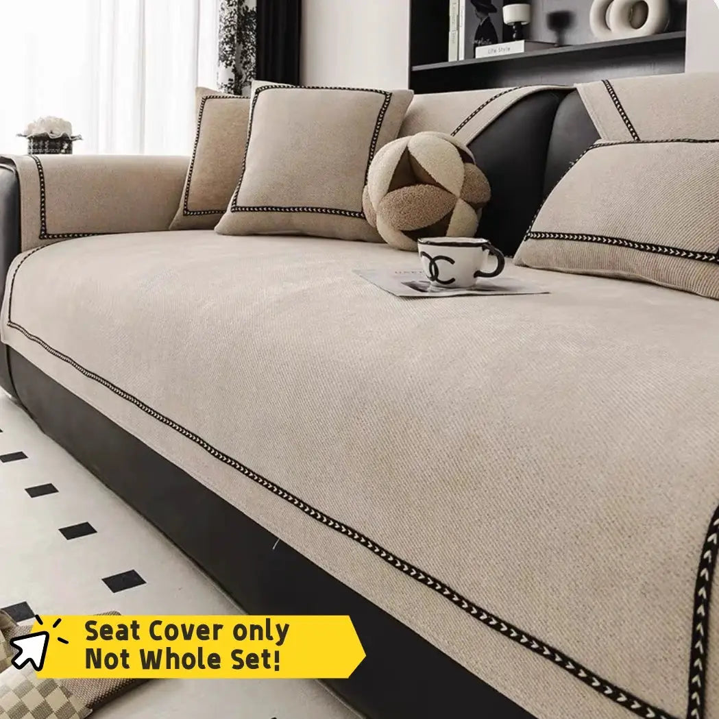 Simples Market beige vintage-style chenille sofa slipcover; universal non-slip, pet-friendly for 1–4 seaters