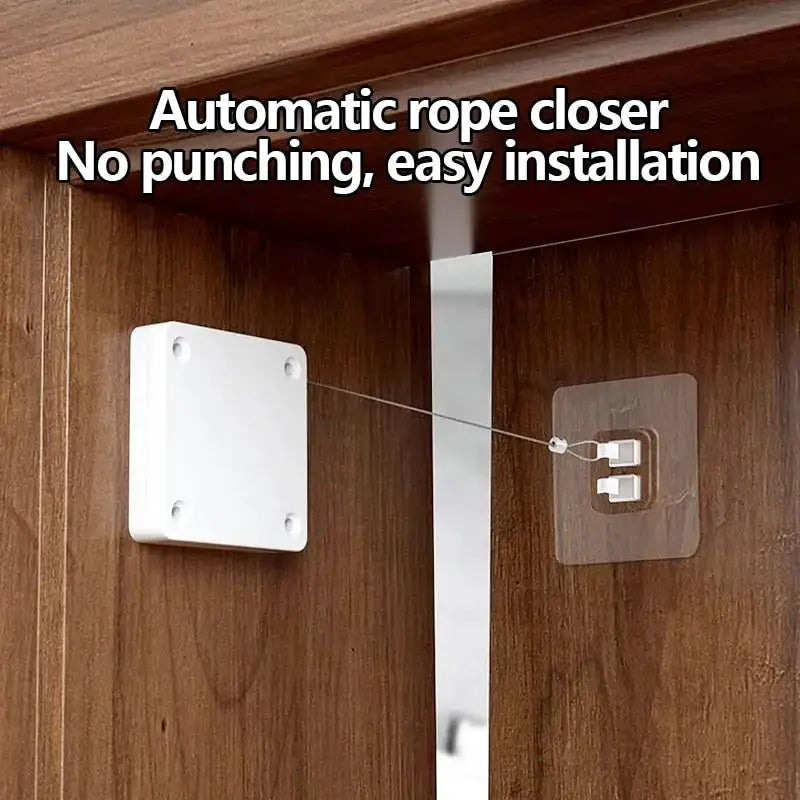 Automatic rope door closer by Simples Market; white wall-mounted unit for sliding doors.