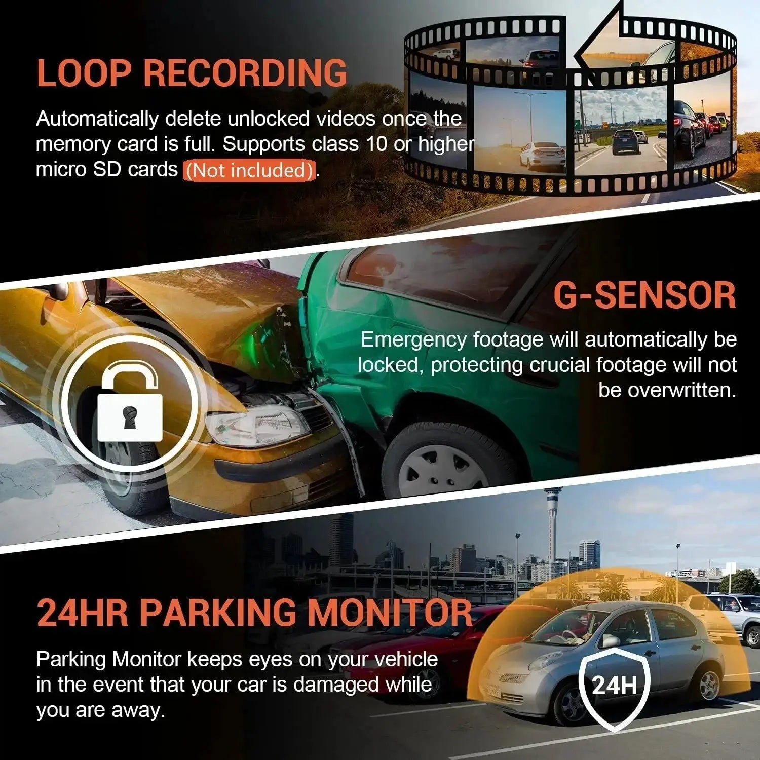 Simples Market 1080P WIFI dual car dash cam, front and interior cameras, IR night vision, loop recording, wide-angle.