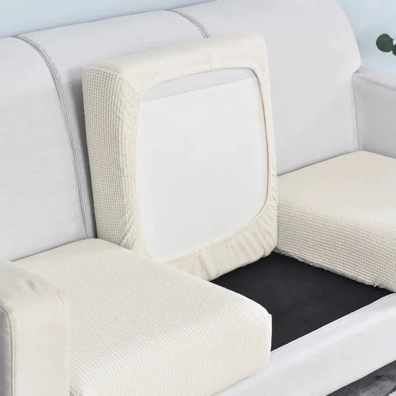 Polar fleece sofa seat cushion cover by Simples Market in cream with elastic edge