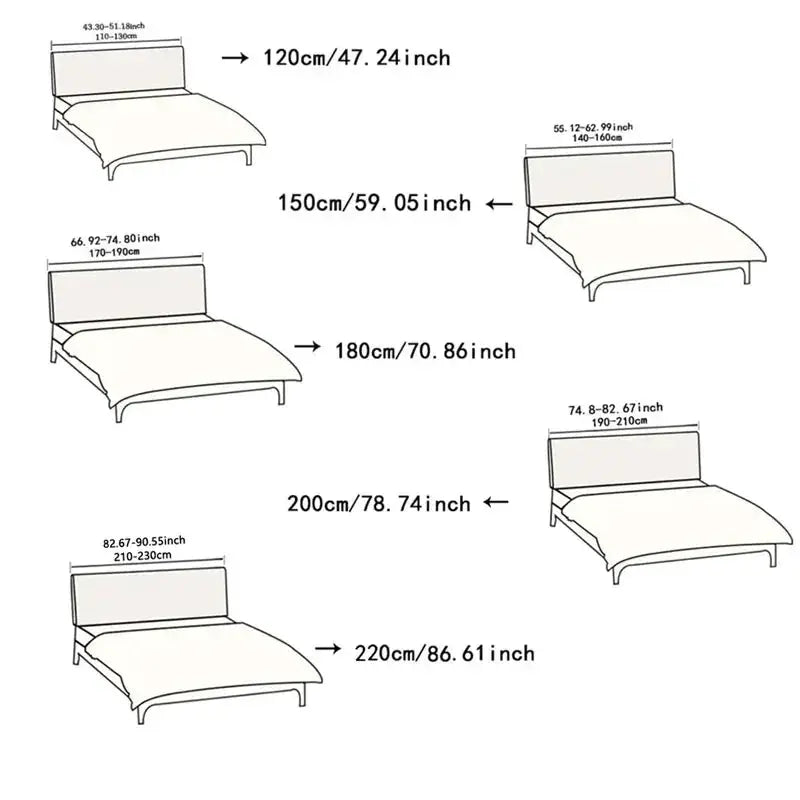 Bed headboard cover elastic slipcover size chart for bed widths 120-220 cm