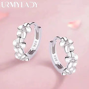 925 Sterling Silver Zircon Flower Stud Earrings For Women Wedding Jewelry High Quality