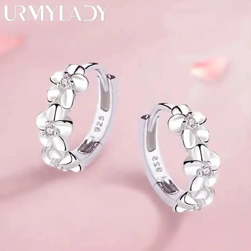 925 Sterling Silver Zircon Flower Stud Earrings For Women Wedding Jewelry High Quality