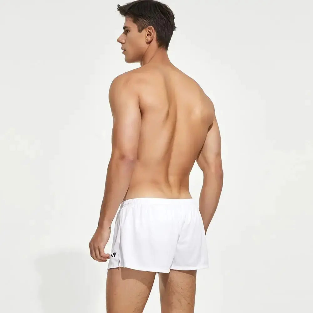 SEOBEAN men's quick-drying loose shorts, white gym shorts with elastic waistband.