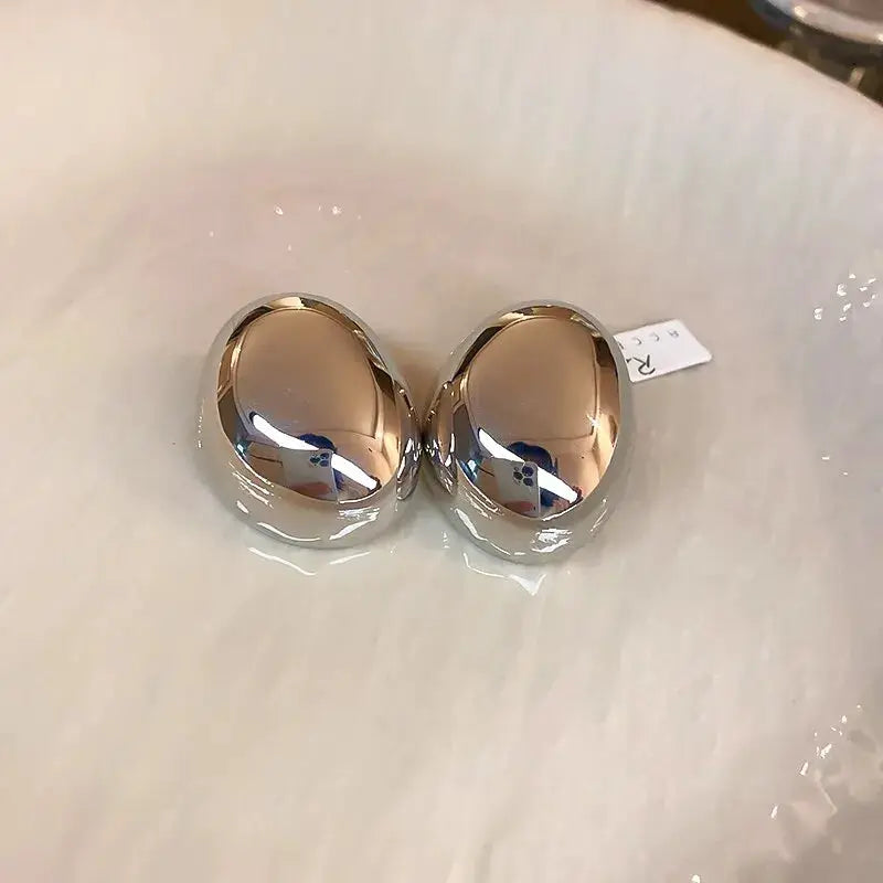 Gold Tone Irregular Oval Stud Earrings For Women Minimalist Geometric Jewelry Fashion Accessory