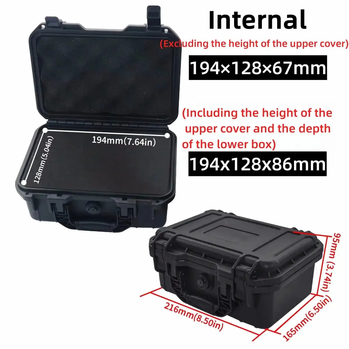 Hard waterproof tool case by Simples Market, black with pre-cut foam insert and secure latch (1pc)