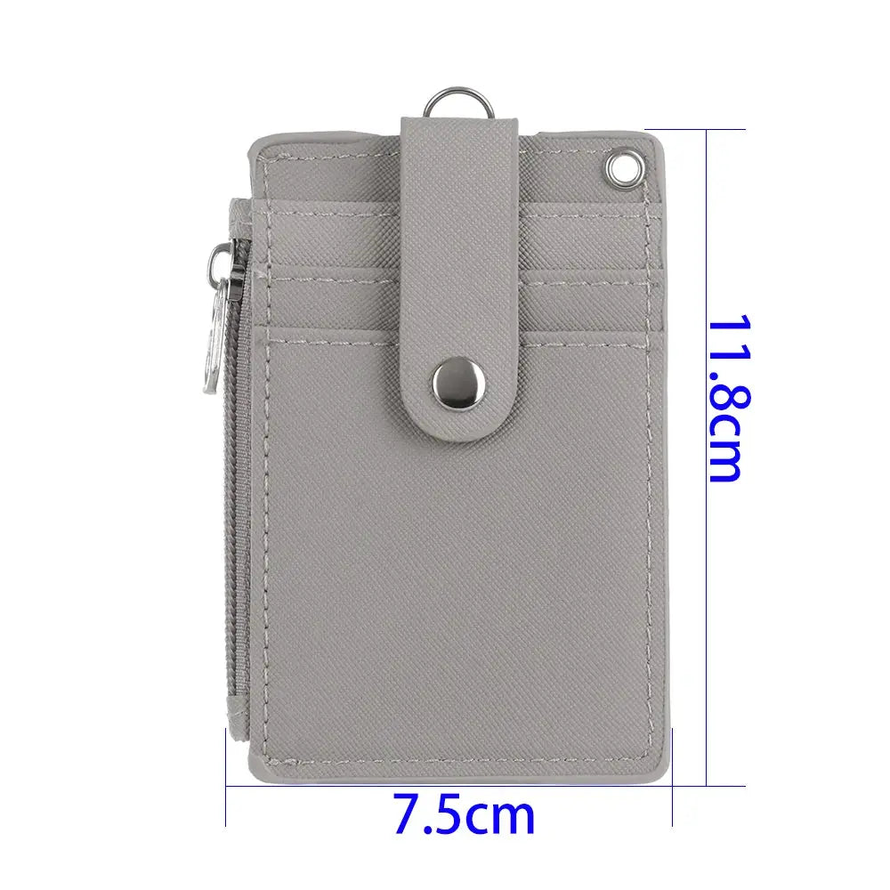 Simples Market PU leather cardholder wallet with keyring, gray; slim mini badge wallet with zip