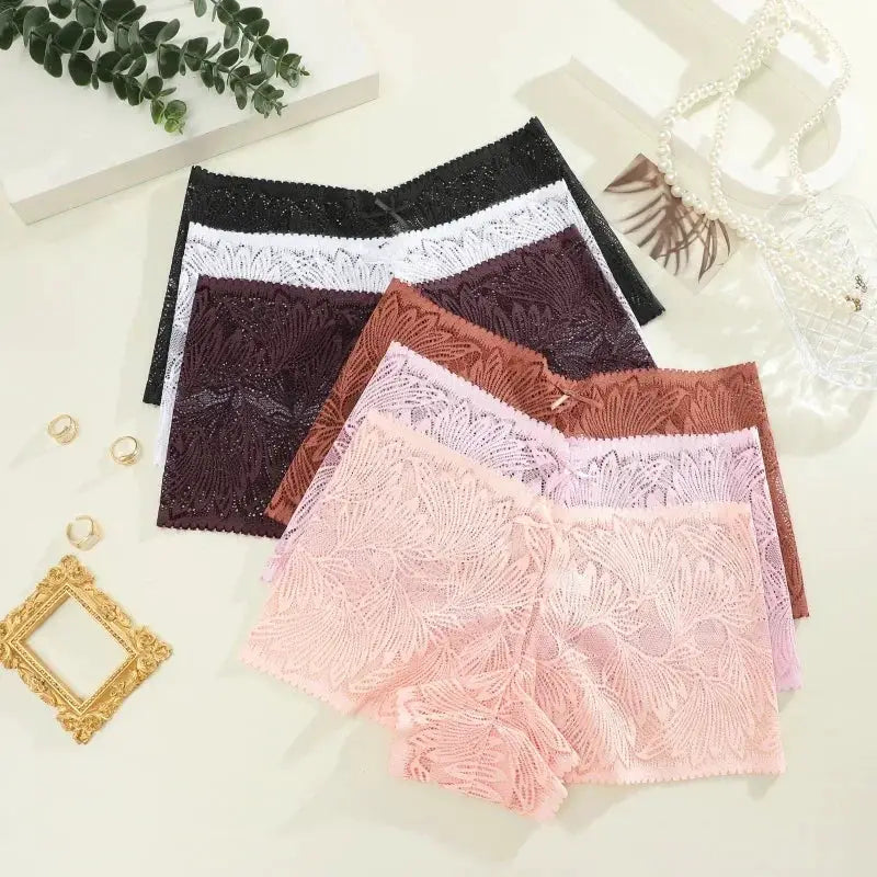 Women’s seamless lace briefs six-pack in assorted colors; low-waist breathable underwear