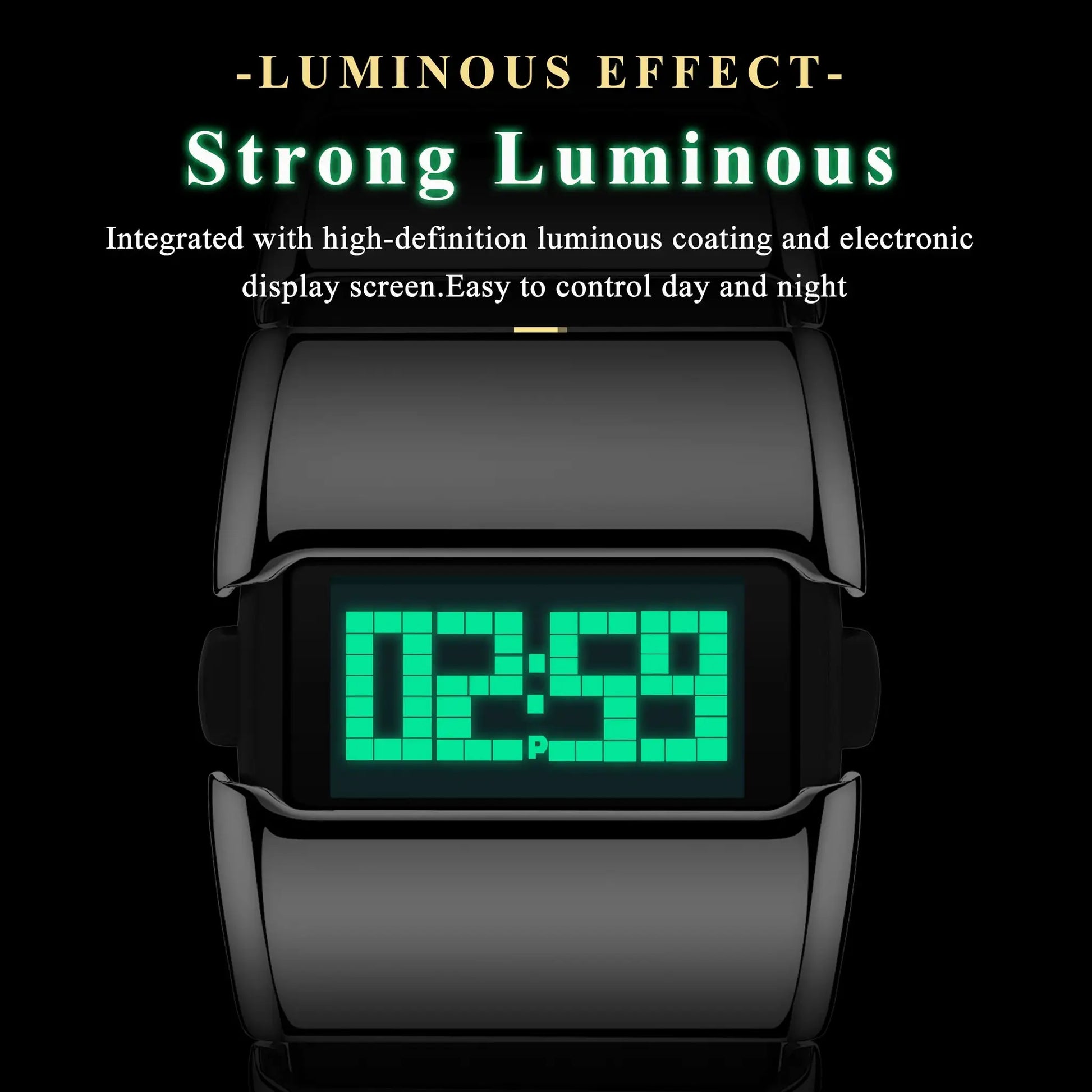 POEDAGAR fashion LED men's watch, stainless steel, green luminous display.