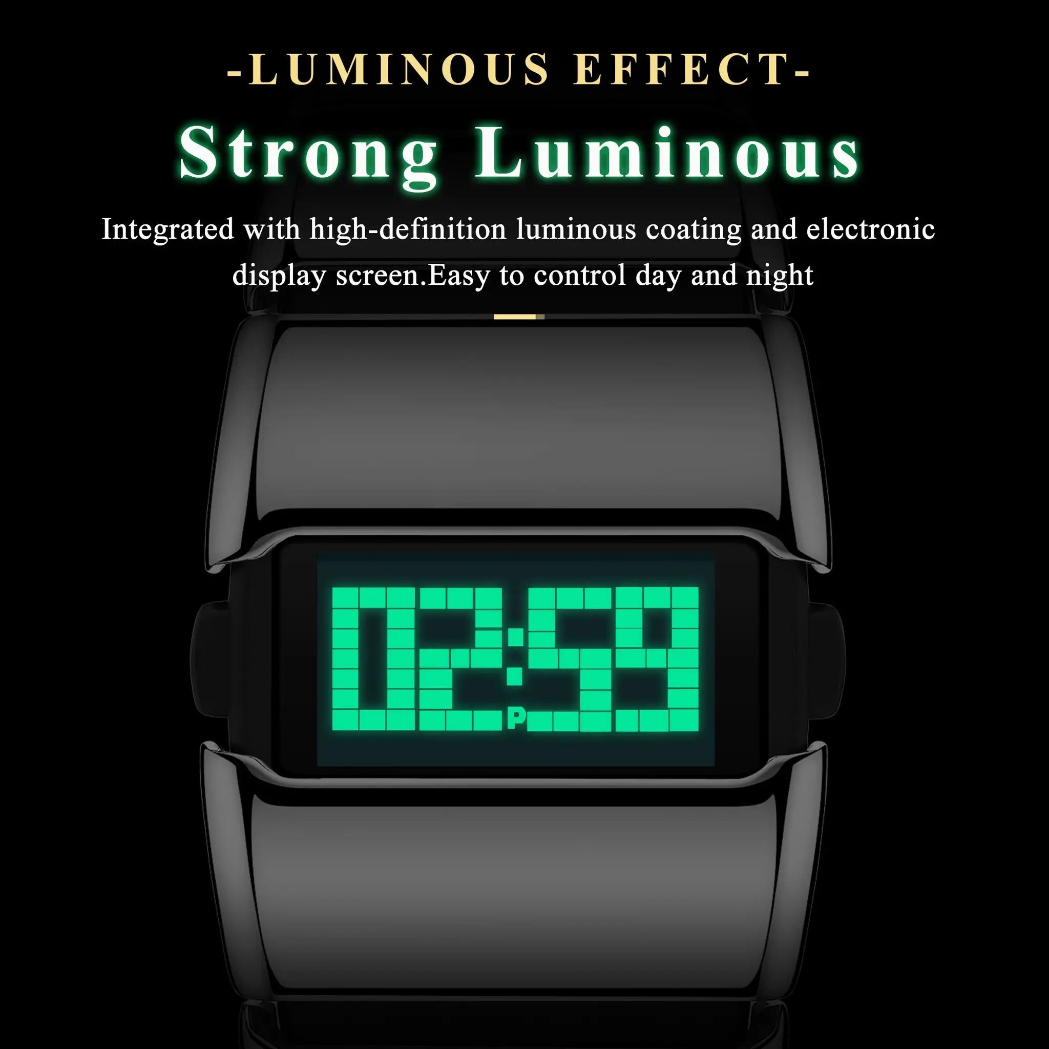 POEDAGAR fashion LED men's watch, stainless steel, green luminous display.
