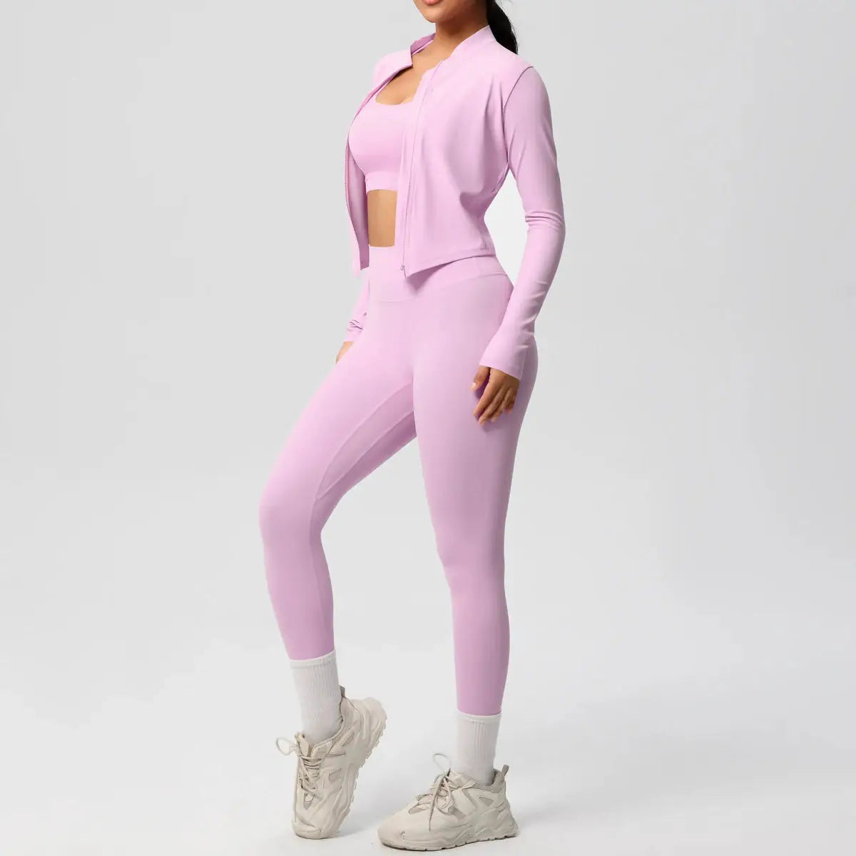 3 Piece Yoga Set for Women Sports Bra Zipper Jacket Leggings Gym Wear